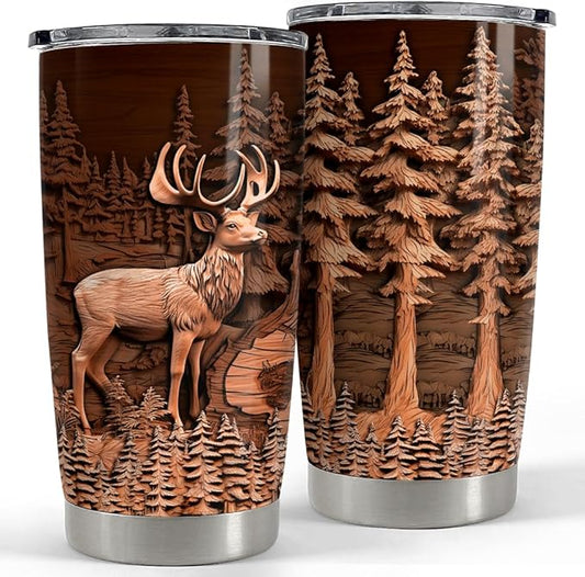 SANDJEST Deer Tumbler 20oz Stainless Steel Insulated Tumblers Coffee Travel Mug Cup Deer Gifts for Men Gift for Birthday Christmas