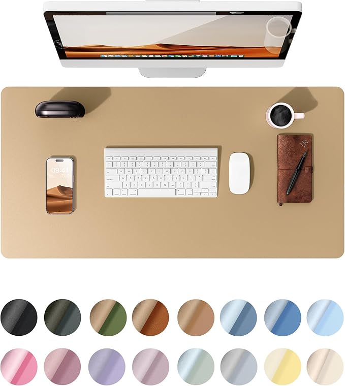 YSAGi Leather Desk Protector, Office Mat, Large Mouse Mat, Non-Slip PU Leather Blotter, Laptop Desk, Waterproof Writing Pad for Office and Home (Latte, 35.4" x 17")