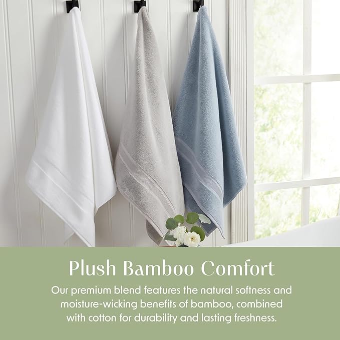 Springtree Home Luxury Bamboo Rayon Bath Towel Set 6 Piece Set | 35% Bamboo Rayon - 65% Zero Twist Cotton | Absorbent Quick-Dry Towels for Bathroom | Oeko-TEX Standard 100 Cotton | White