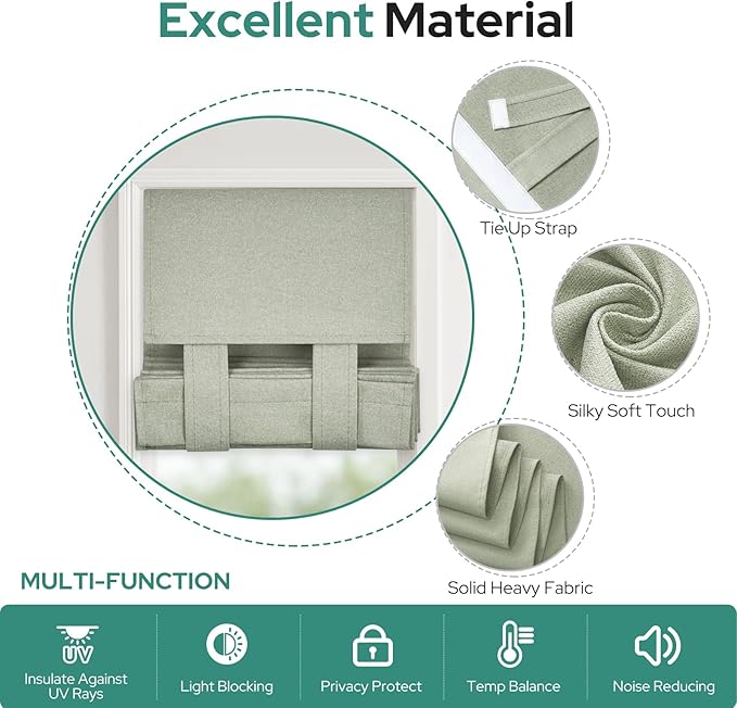 HOMEIDEAS 100% Linen Blackout Sidelight Curtains for Front Door, Side Door Window Curtains, Small Window,Thermal Insulated Covering, 1 Panel, W12 X L40 Inch, Sage Green