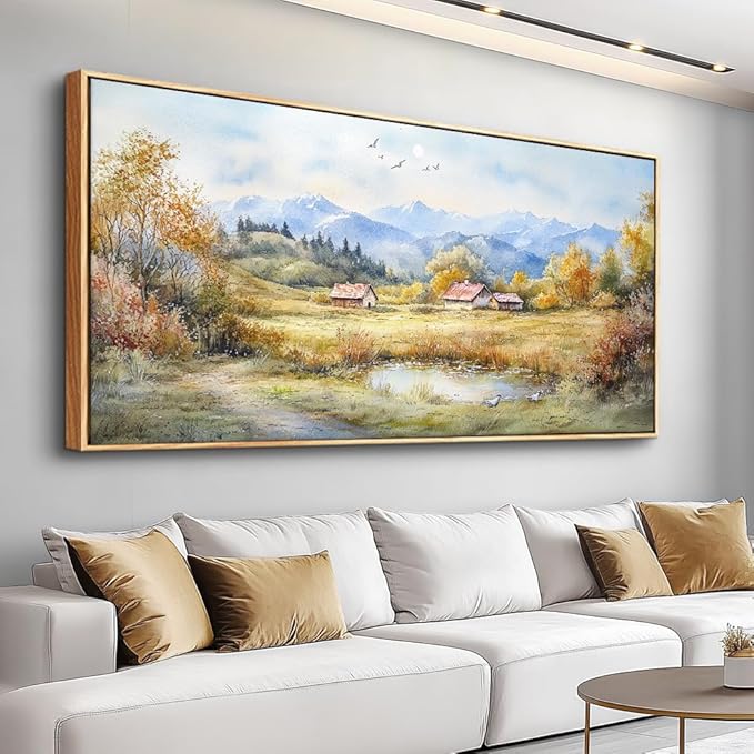 PHAOHUAXM Large Canvas Wall Art For Living Room Wall Decor For Bedroom Office Dining Room Rural Landscape Wall Painting Printing Artwork Pictures Farmhouse Home Decoration Mural 30 x60 Wood Frame