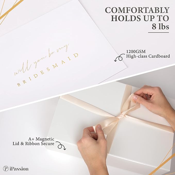 Gift Box Set - Bridesmaids Gifts for Wedding (1 Pack), All Occasions, Bridesmaid Proposal, Magnetic Boxes With Lids, Big Set For Bridal, 13.5 x 9 x 4.5 inches, Large White Giftbox