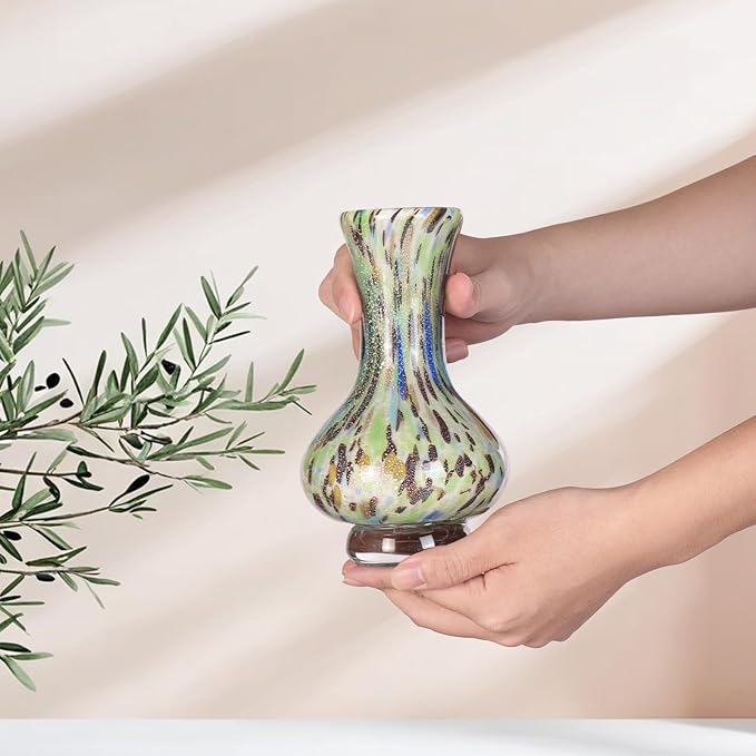 KAMMAK Colored Glass Vase, Beautiful Hand Blown Decorative Vase, Modern Art Vase for Flower Mantle Dining Table Centerpiece, Entryway Living Room Wedding Decoration, FH019
