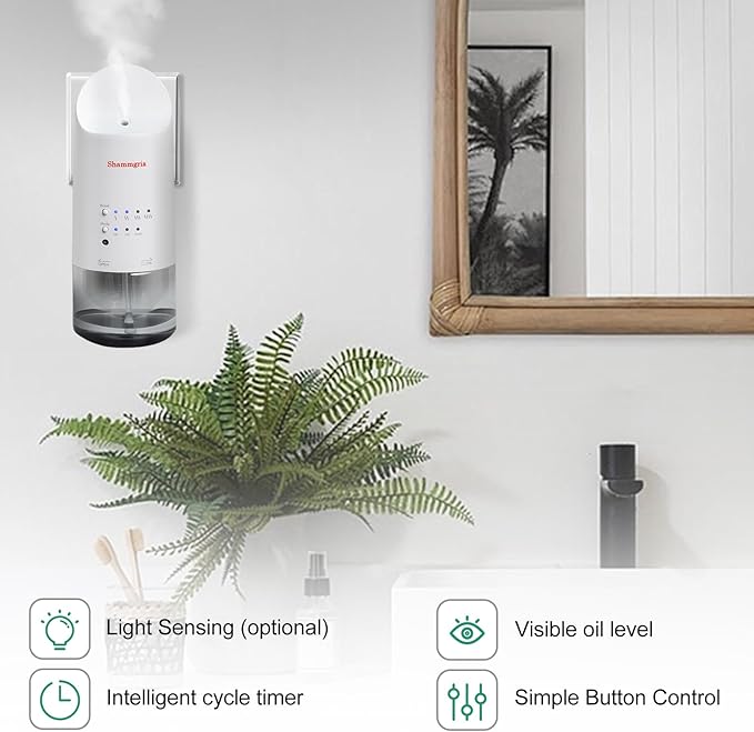 2025 Plug-in Essential Oil Diffuser – Waterless Scent Diffuser, Smart Wall Diffuser for Home, Office, & Spa, Covers Up to 500 Sq. Ft., 160ML Capacity, Portable Aromatherapy Aroma Diffuser, White