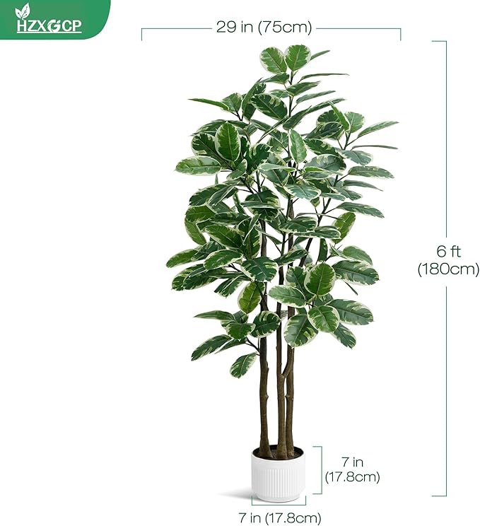 Faux Fiddle Leaf Fig Tree, 6ft Faux Plant Fake Ficus Silk Trees with White Planter, Artificial Fig Trees Floor Plants for House Office Living Room Indoor Home Decor (fig Tree)