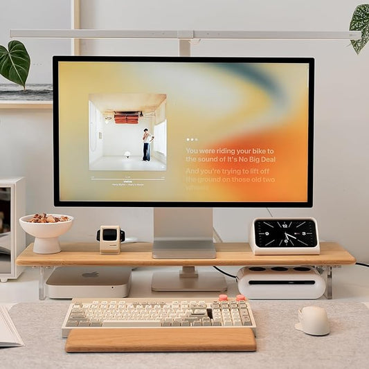 Bamboo Monitor Stand Riser with Acrylic Legs for Desk, 31.5 Inches Desktop Shelf Supports for PC Computer Monitor, Laptops, Printer, Speakers (Natural)