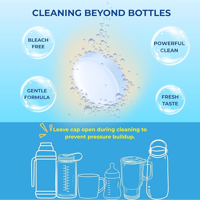Bottle Cleaning Tablets, 36-Pack, Powerful Cleaner for Stainless Steel, Glass, Thermos, Tumblers, Hydration bladder and Reusable Water Bottles, Removes Stubborn Stains & Odors