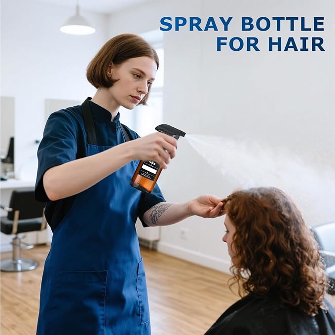 Veco 10oz Spray Bottle with Adjustable Nozzle, 360° Water Spray Bottles for Cleaning Solution, Plastic Spray Bottles for Hair Cooking Plant Pet, No Leak and Clog (3 Pack & Foldable Funnel), Brown