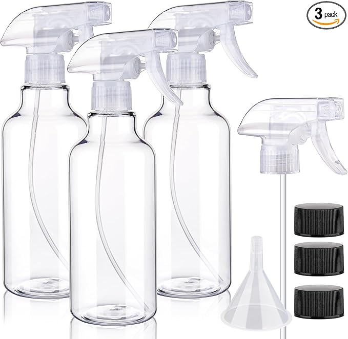 3 Pack Plastic Spray Bottles Empty Spray Bottle 10oz/300ml Heavy Duty Spraying Bottles Mist/Stream Water Bottle for Cleaning Solutions, Essential Oils, Hair (clear)
