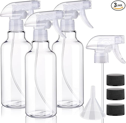 3 Pack Plastic Spray Bottles Empty Spray Bottle 10oz/300ml Heavy Duty Spraying Bottles Mist/Stream Water Bottle for Cleaning Solutions, Essential Oils, Hair (clear)