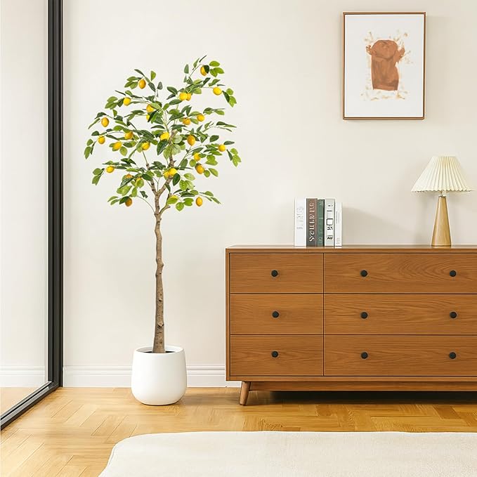 Artificial Lemon Tree 5FT Tall Faux Lemon Tree 5 Feet Fake Lemon Tree Faux Plants with Realistic Trunk and Lifelike Leaves and Fruits for Home Office Decor (Lemon Tree, 5 FT)