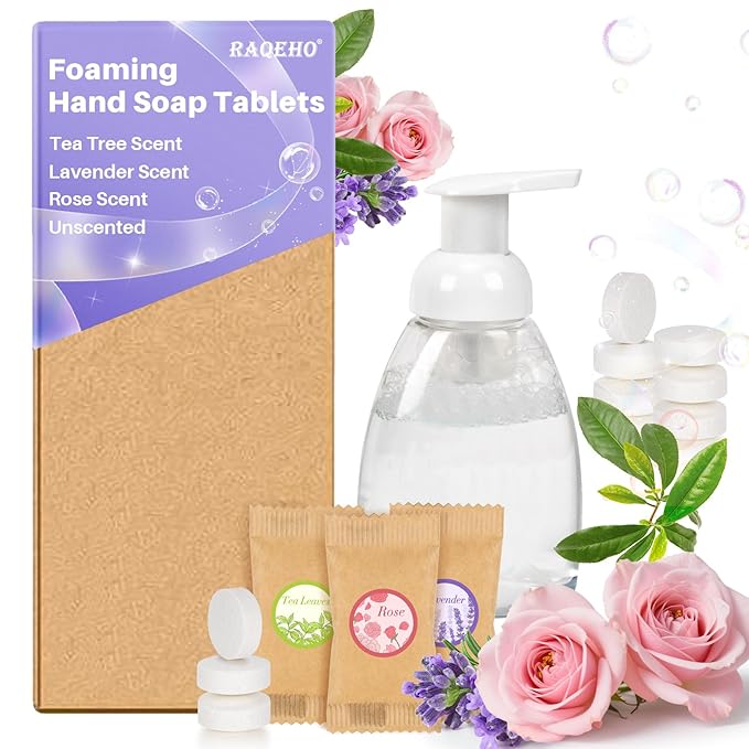 Foaming Hand Soap Tablets - Faster Dissolving Foam Soap Refills Variety Fragrance Hand Wash Soap Tablets Hand Wash Refill with Dispenser Makes 64 Floz Foaming Handwash