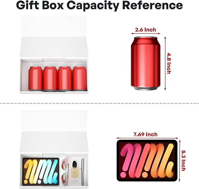 5 Pack White Gift Box, 12x6x4'' Gift box for Presents with Lids Magnetic Closure Rectangle Collapsible for Bridesmaid Proposal Box, Wedding, Christmas, Halloween, Birthday Gift Packging