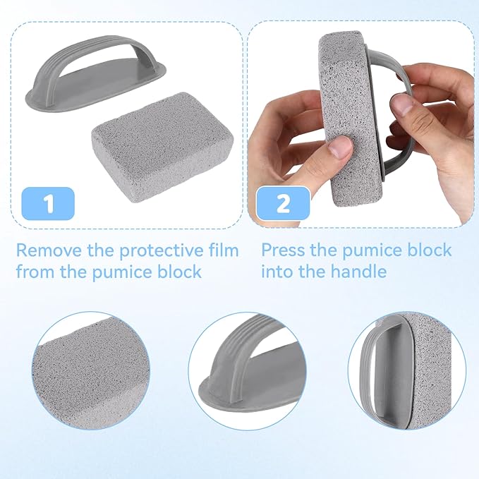 4 Pcs Hand-held Pool Pumice Stone for Cleaning with Handle, Pumice Stone for Pool Tile Cleaning, Concrete, Block Swimming Grout, Stove and Spa Tile Removing Stains