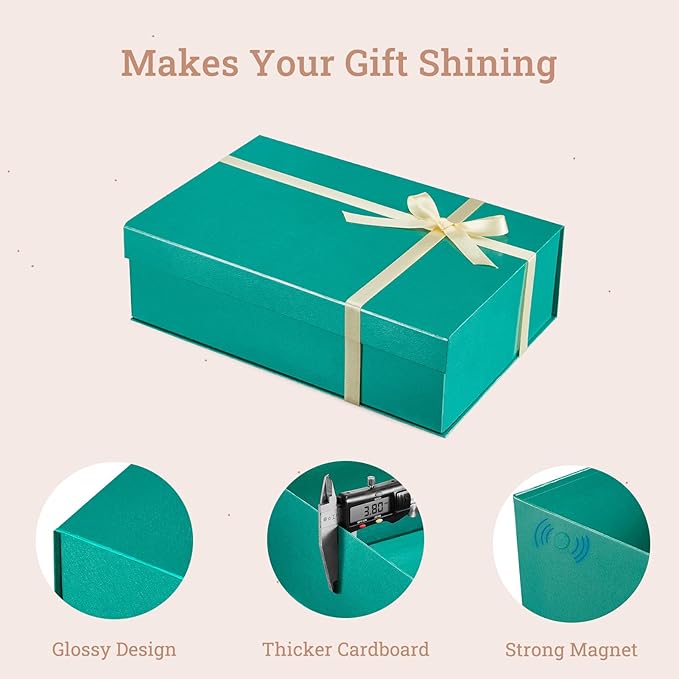 MESHA Gift Box 13.5" x 9" x 4" Magnetic Gift Boxes with Lids Forest Green for Presents Bridesmaids Groomsmen Proposal Box with Ribbon, Card for Valentines Day Wedding Brithday Gift Wrap Packaging