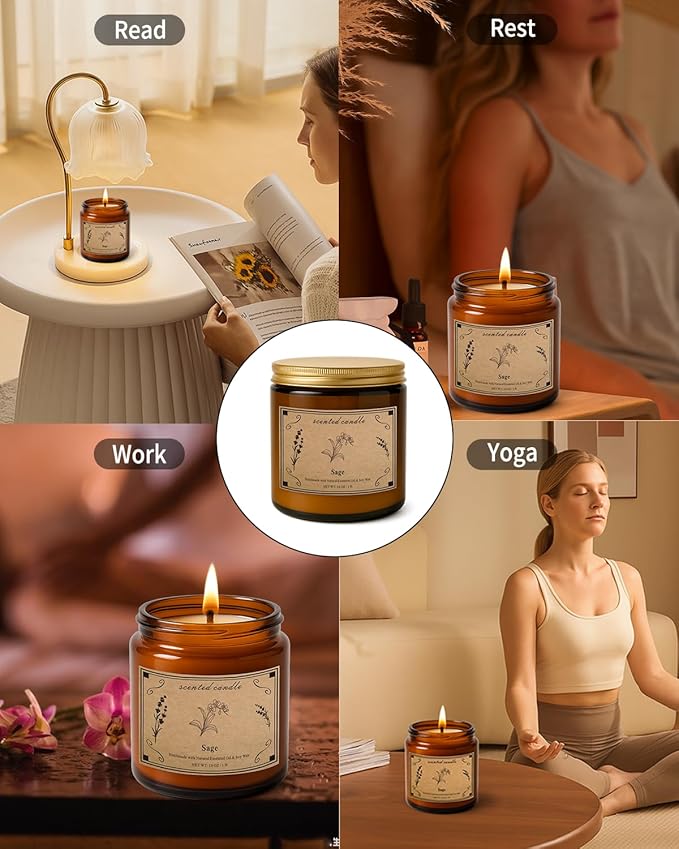 Sage Candles for Cleansing, 16oz Large Jar White Scented Candle, Over 100 Hours of Burn Time, Ideal for Home Decor and Gift