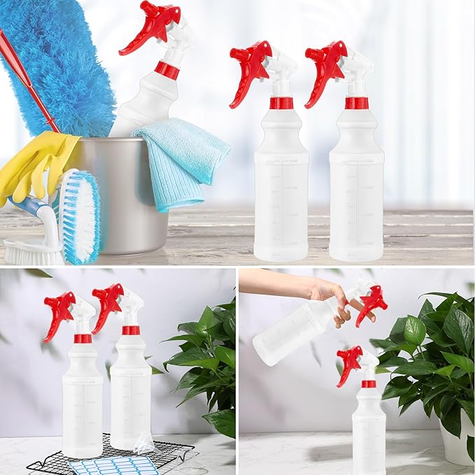 Eccliy 20 Pack 16oz Empty Spray Bottles, Leakproof Cleaning Bottles with Measurement and Adjustable Nozzle for Housekeeping, Commercial Use(Gourd,Red Spray Head)