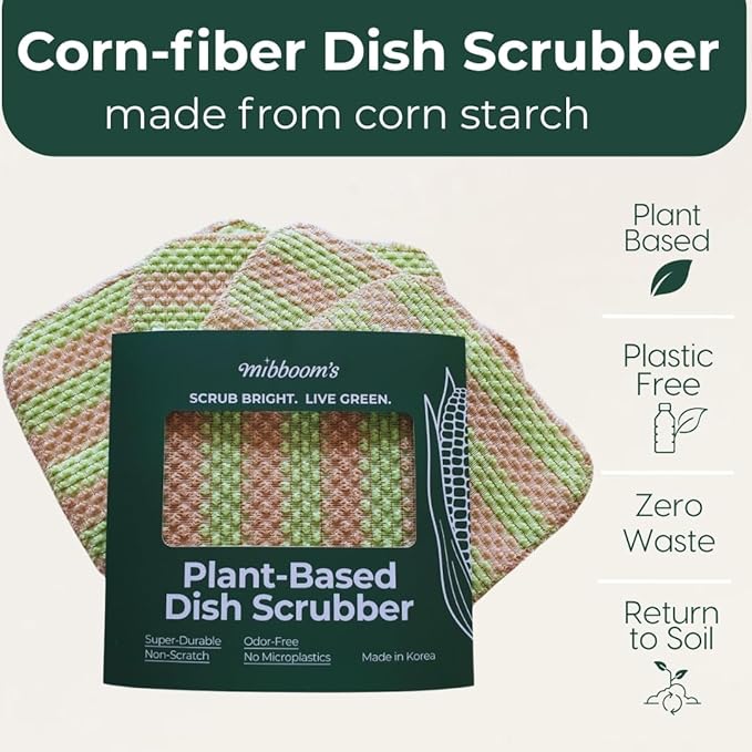 mibboom's Dish Scrubbers – Non-Scratch, Reusable Kitchen Sponges for All-Purpose Cleaning, Made in Korea, 4 Pack (7.6 x 7.4 in)