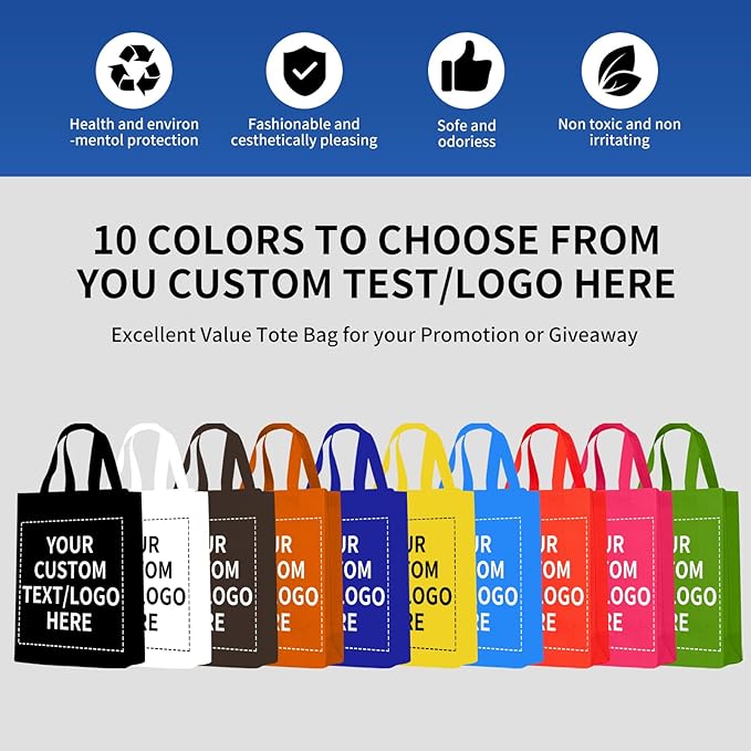 RACETOP 100 Pcs Custom Tote Bags with Handle, Non-woven Bags Reusable, Ideal for Sales,Business Activities,Parties,Store,12 * 4 * 15in
