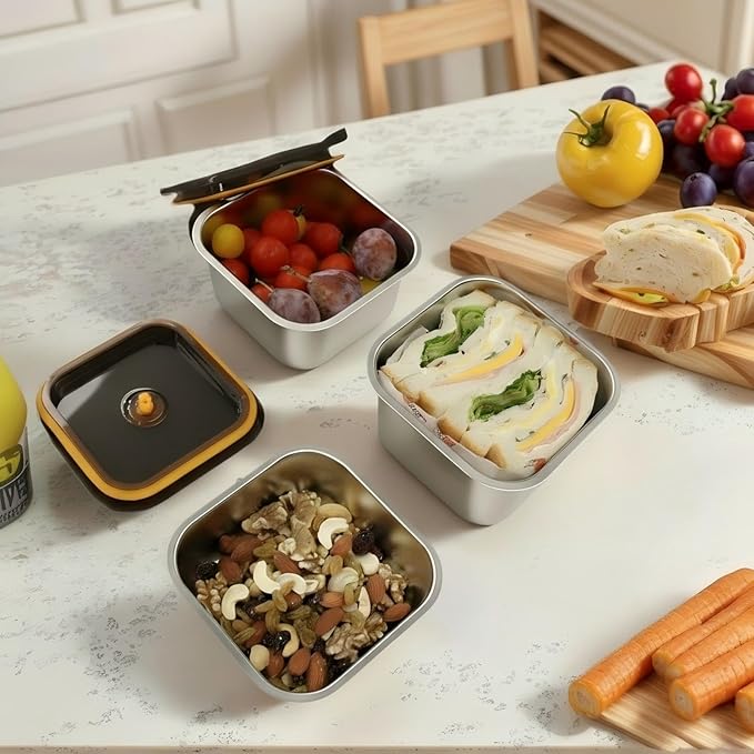 YUPER Stainless Steel Food Containers, Meal Prep Containers, Bacon Cheese Sandwich Container for Refrigerator, Stainless Steel Containers with Airtight Lids, 3 Pack (17+27+33OZ)