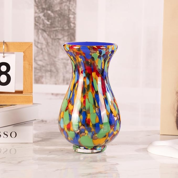 KAMMAK Colored Glass Vase, Beautiful Hand Blown Decorative Vase, Modern Art Vase for Flower Mantle Dining Table Centerpiece, Entryway Living Room Wedding Decoration, FH017