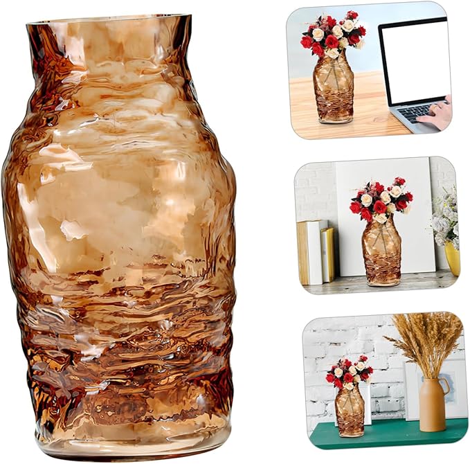 Generic Minimalist Glass Vase for Table Decor Amber Medium Mediterranean Style Bud Vase for Living and Dining Centerpieces Modern Home Ornament for Floral Arrangements and Housewarming