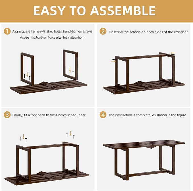 2 Pack Metal Plant Stand Indoor, Outdoor Iron Plant Shelf, Heavy Duty Slatted Display Shelf for Patio Balcony Garden Living Room Load Bearing 330 LB 26" L x 10.4" H x 8.6" W 1 Tier Coffee