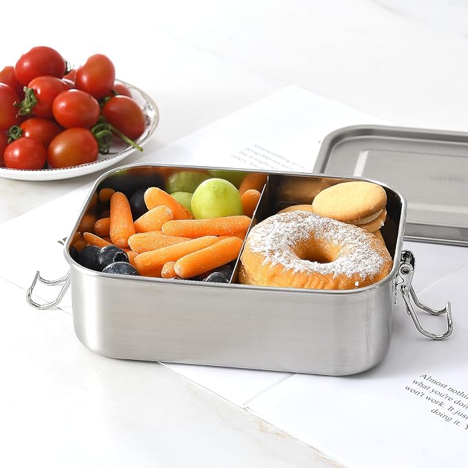 UPTRUST Stainless Steel Lunch Box, 800ML/27oz, Metal Bento Boxes with Lockable Clips t, Adjustable Divider included, Metal Lunch box for Travel & Work