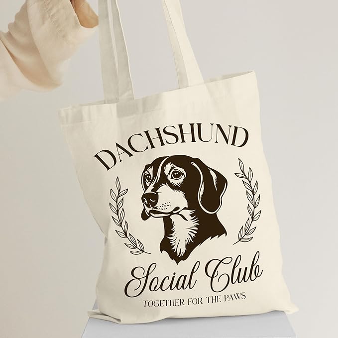 Dog Social Club Canvas Tote Bag, Travel & Daily Use, 16x14 Inch