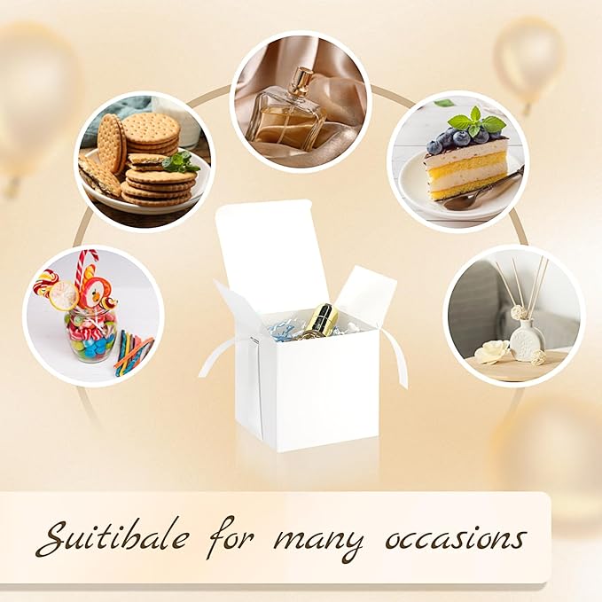 48 Pcs Christmas Gift Boxes with Ribbon Small Party Favor Boxes with Lids Mini Treat Candy Container for Wedding, Party, Birthday, Valentine's Day and More(White,4 Inch)