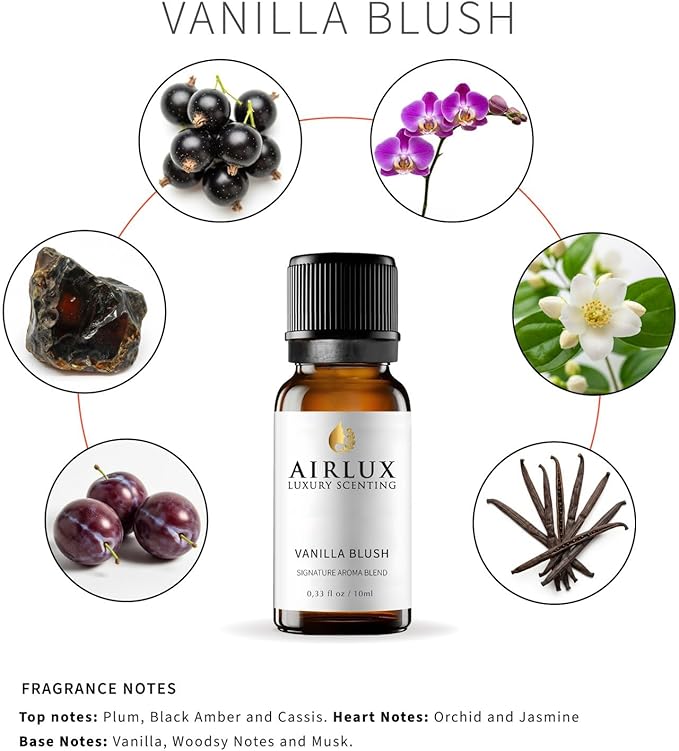 Signature Aroma Oil No. 214 Vanilla Blush – Plum, Black Amber, Cassis – Aroma Oil for Cold Air & Waterless Diffusers and DIY Crafts – 10 mL, 0.34 fl oz Glass Bottle
