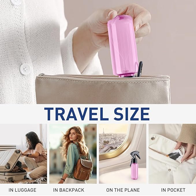 TANSHINE Small Spray Bottle 50ml, Travel Size Mini Mist Water Spray Bottles, Portable Hand Sanitiser Alcohol Fine Spray Bottle, Plastic Refillable Empty Face Mister Spray Bottles with Clip, 2oz/5pcs