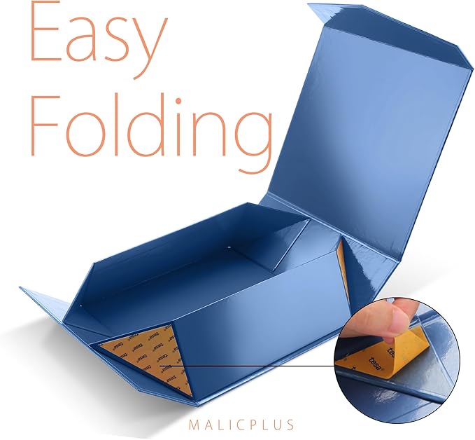 6 Gift Boxes with Lids 9x9x3.4 Inches, Navy Blue Groomsmen Proposal Boxes with Magnetic Closure for All Occasion (Glossy Navy Blue)