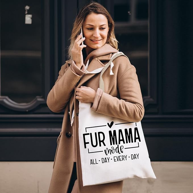 Fur Pet Mama Mom Tote Bag, Dog Cat Mom Gifts Canvas Tote Bags for Women, Gifts for Cat Dog Pet Lovers Reusable Grocery Shopping Bags