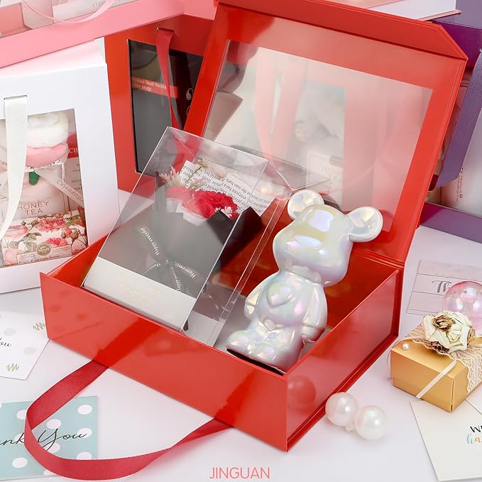 5 Pack Gift Boxes with Windows, Clear Magnetic Gift Boxes for Presents, Bridesmaid Proposal Boxes (11x8x3.2 Inches)