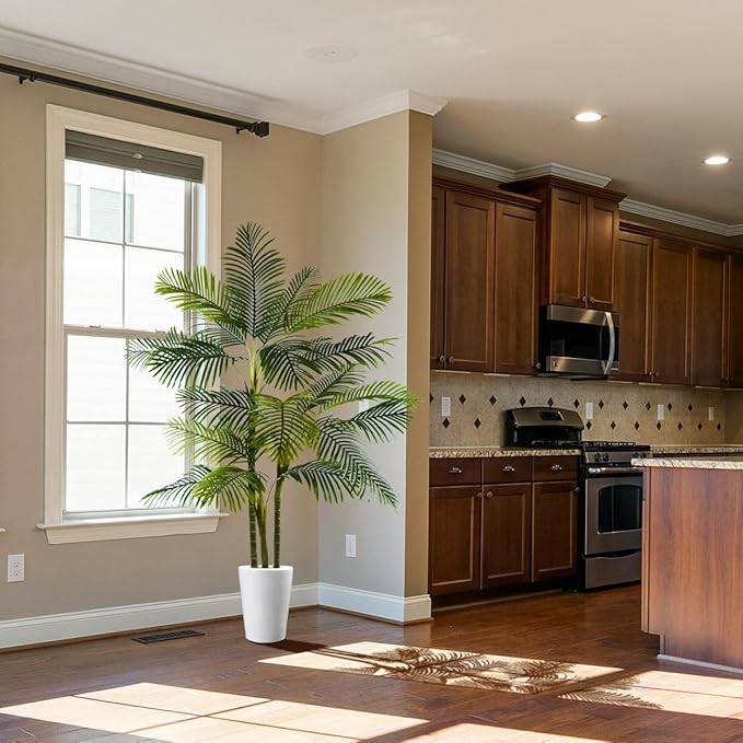 Artificial Palm Tree, 7ft Fake Areca Palm Plant with Basket, Large Faux Phoenix Palm UV Resistant Plants for Indoor Outdoor Home Garden Patio Office Décor