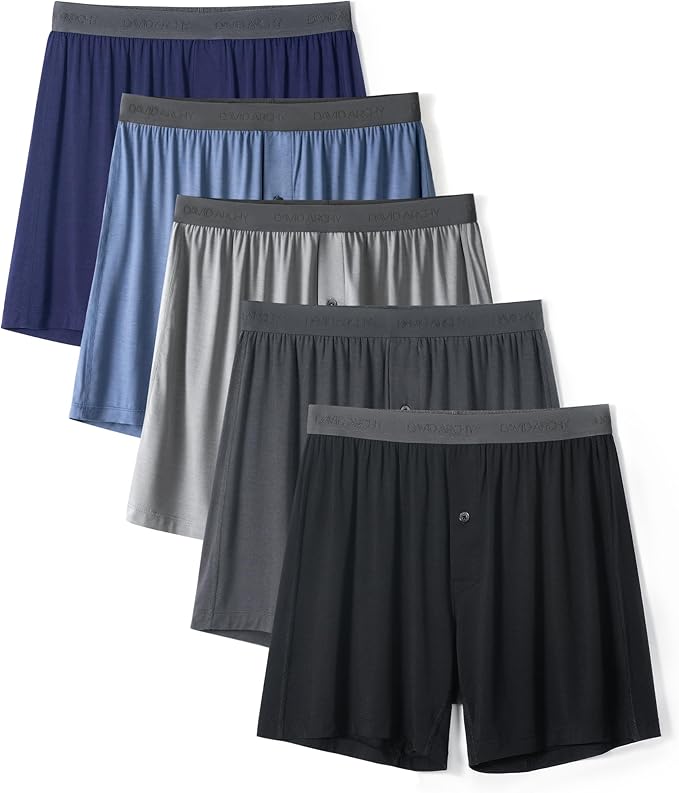 DAVID ARCHY Mens Underwear Bamboo Rayon Boxers for Men Breathable and Cool Men's Boxer Shorts with Button Fly 3 or 5 Pack