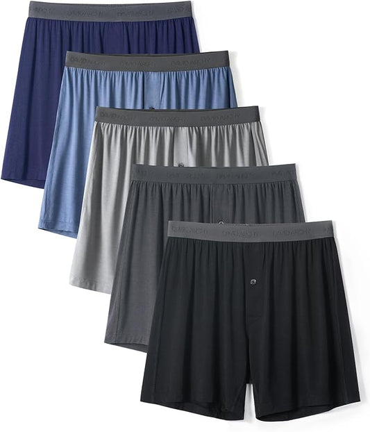 DAVID ARCHY Mens Underwear Bamboo Rayon Boxers for Men Breathable and Cool Men's Boxer Shorts with Button Fly 3 or 5 Pack