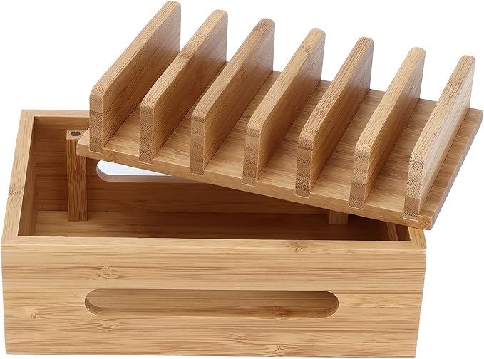 MAVIS LAVEN Phone Dock, Wooden Organizer Stand for Tablet and Smartphone, Aesthetic Design, for Home Office and Bedroom Use