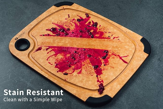 Cutting Board, Toptier Wood Fiber Cutting Board for Kitchen, Non-Slip Kitchen Wooden Chopping Board, Reversible, Eco-Friendly, Natural Wood Fiber, Large Cutting Board, 17.5 x 13-inch, Natural Slate