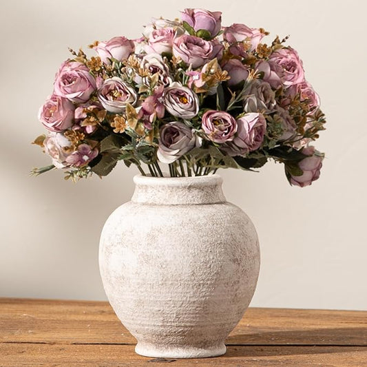 Ceramic Flower Vase, 6.7 Inch White Rustic Farmhouse Decorative Vase Pottery Pampas Grass Vases for Home Decor Table Living Room Entryway Mantel Bookshelf Bedroom Bathroom Kitchen - Rustic White