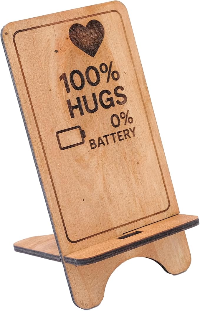 Design Your Own Phone Stand Personalized Wooden Holder Custom Pet Name Engraved Handmade Desk and Home Accessory Gift (100% Hug)