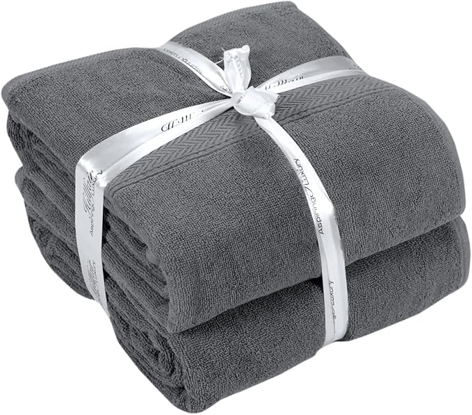 HILLFAIR 600 GSM- 40 x 80 Inches- 100% Cotton 2 Pc XXL Oversized Bath Towel Set- Soft Highly Absorbent Jumbo Bath Sheets Towels Sets- Quick Dry Oversized Bath Towel Sets for Hotel Spa Pool- Platinum
