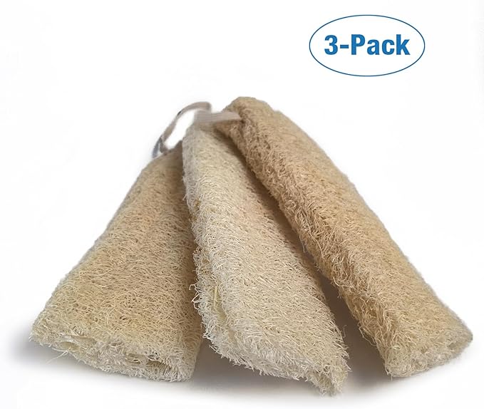 Large Size Natural Loofah Sponge, 3-Pack Loofah Sponges, Natural Body Scrubber for Men and Women, Non Toxic Loofa for Dishwashing