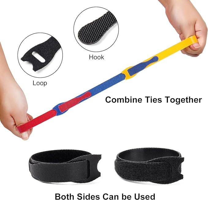 OneLeaf 180PCS Valuable Wire Organizer 4Inch Reusable Cable Ties with Hook and Loop, Colorful Fastening Cord Ties Wire Management for Home, Office, Data Centers, and Electronics, 5 colors
