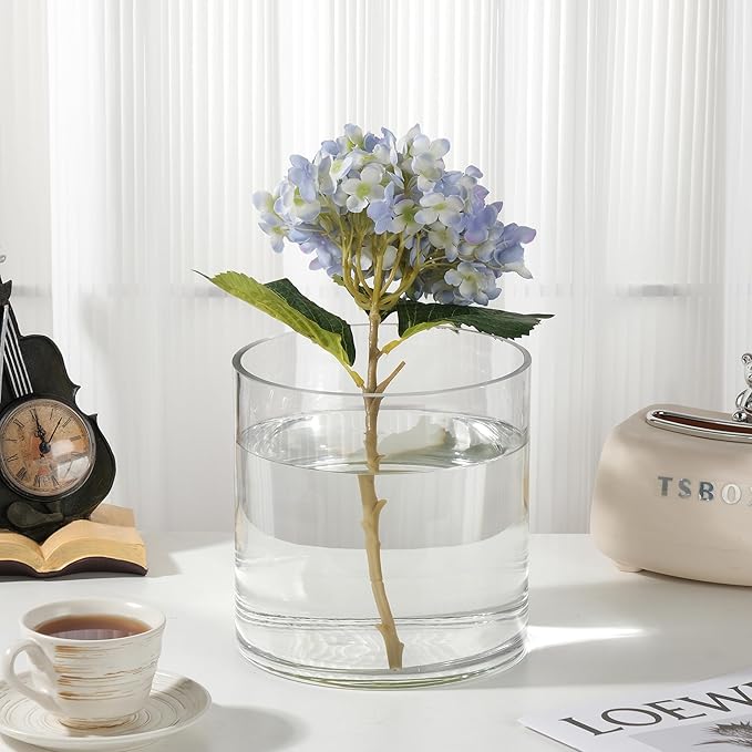 8" Wide 8" Tall Large Hand Blown Sturdy Clear Cylinder Glass Vase, Centerpiece Flower Vase for Rose, Tulip, Boquets, Hurricane Candle Holder (1, 8"x8")