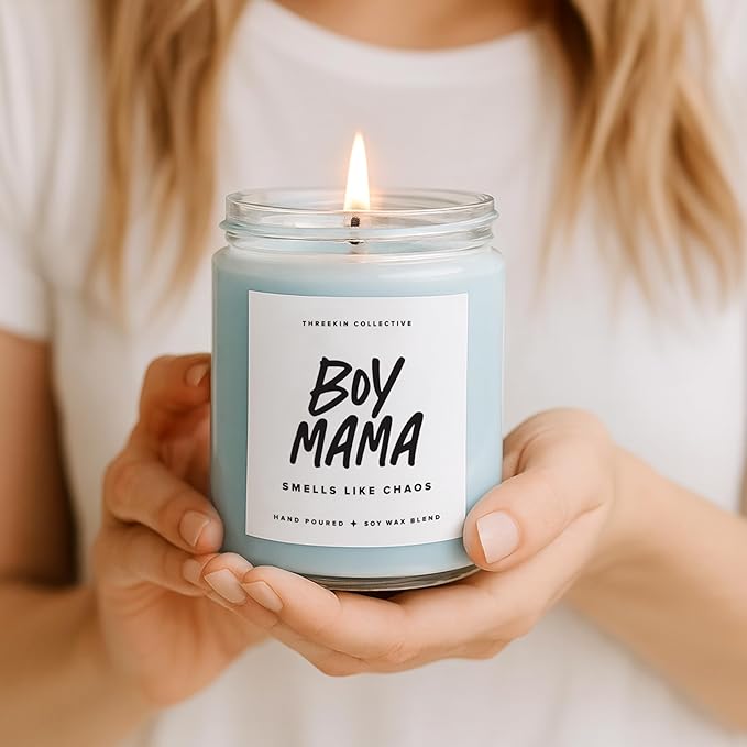 ThreeKin Scented Candles for Boy Mama, Natural Soy Wax Candles for Home, Relaxing Aromatherapy for Moms, Essential Oil Lavender Scent, Long Lasting Candle Burns for 65 Hours