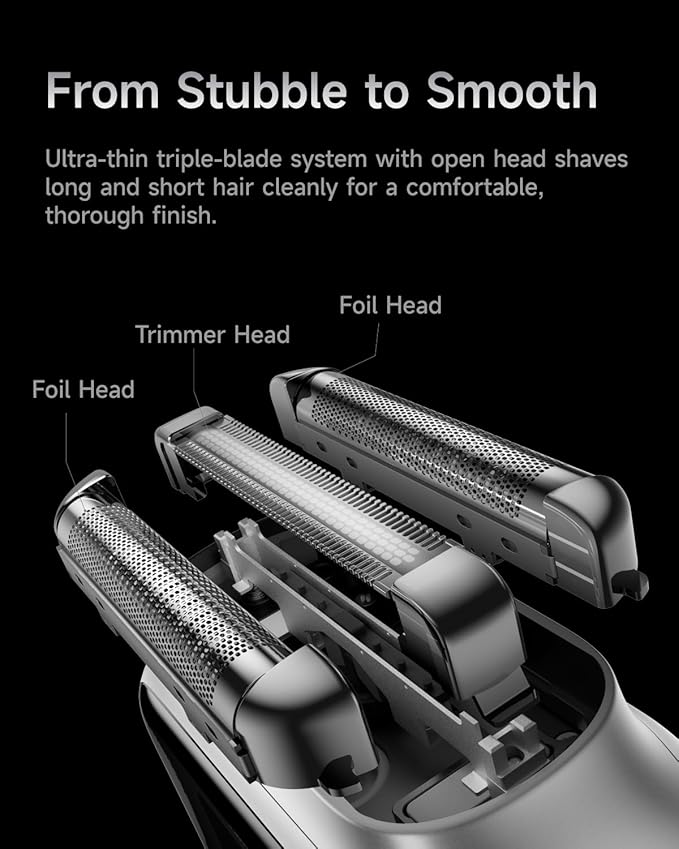 Laifen P3 Pro 3-Blade Electric Shaver, Dual Linear High-Speed Motors 12,000 Cuts/Min, 100-Min Runtime, IPX7 Waterproof, Rechargeable Electric Razor for Men, Travel-Friendly (Aluminum Alloy)