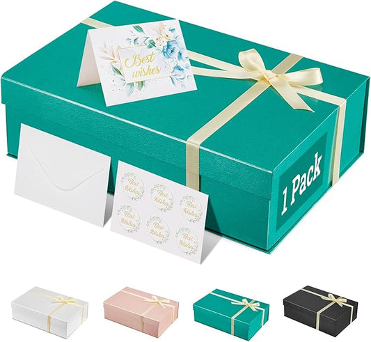 MESHA Gift Box 13.5" x 9" x 4" Magnetic Gift Boxes with Lids Forest Green for Presents Bridesmaids Groomsmen Proposal Box with Ribbon, Card for Valentines Day Wedding Brithday Gift Wrap Packaging