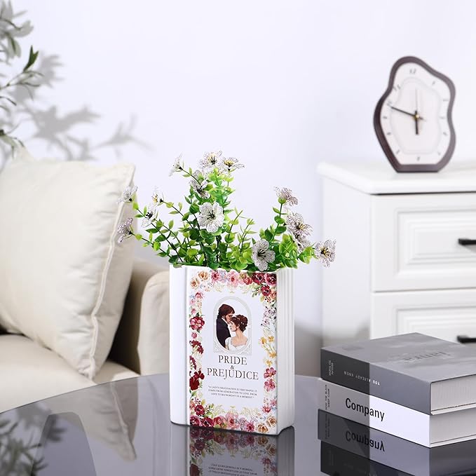 Ceramic Book Vase for Flowers, Book Flower Vases White, Book Shaped Vase, A Book About Flowers Vase, Decorative Ceramic Vases for Home, Office, Dining Table(Pride)